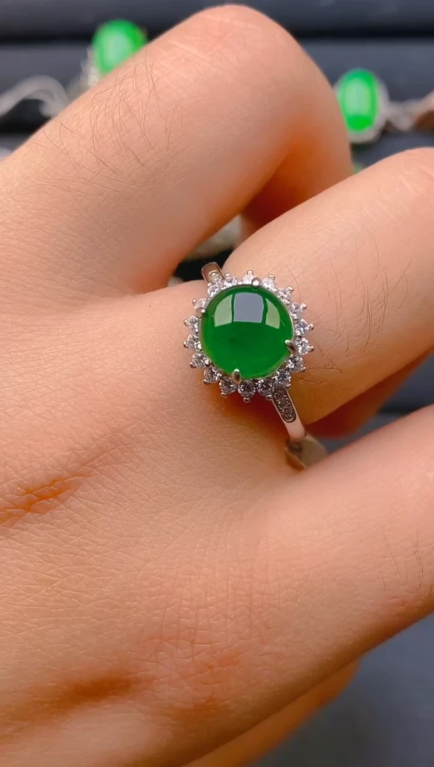 【闪购商品】翡翠戒指银S925镶嵌天然A货翡翠1