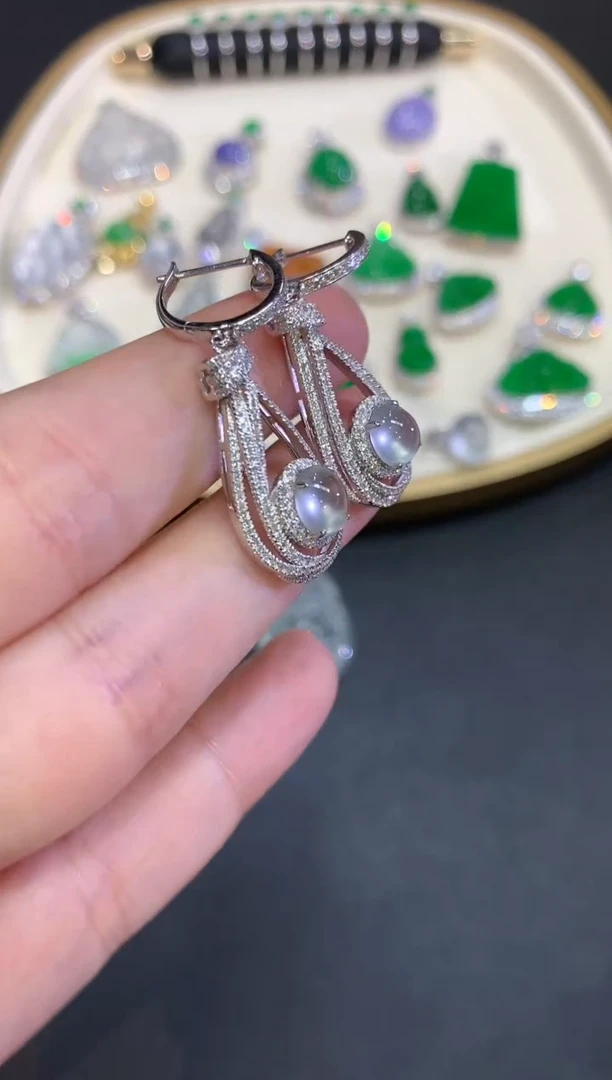 翡翠18K金镶嵌耳饰W51|15800