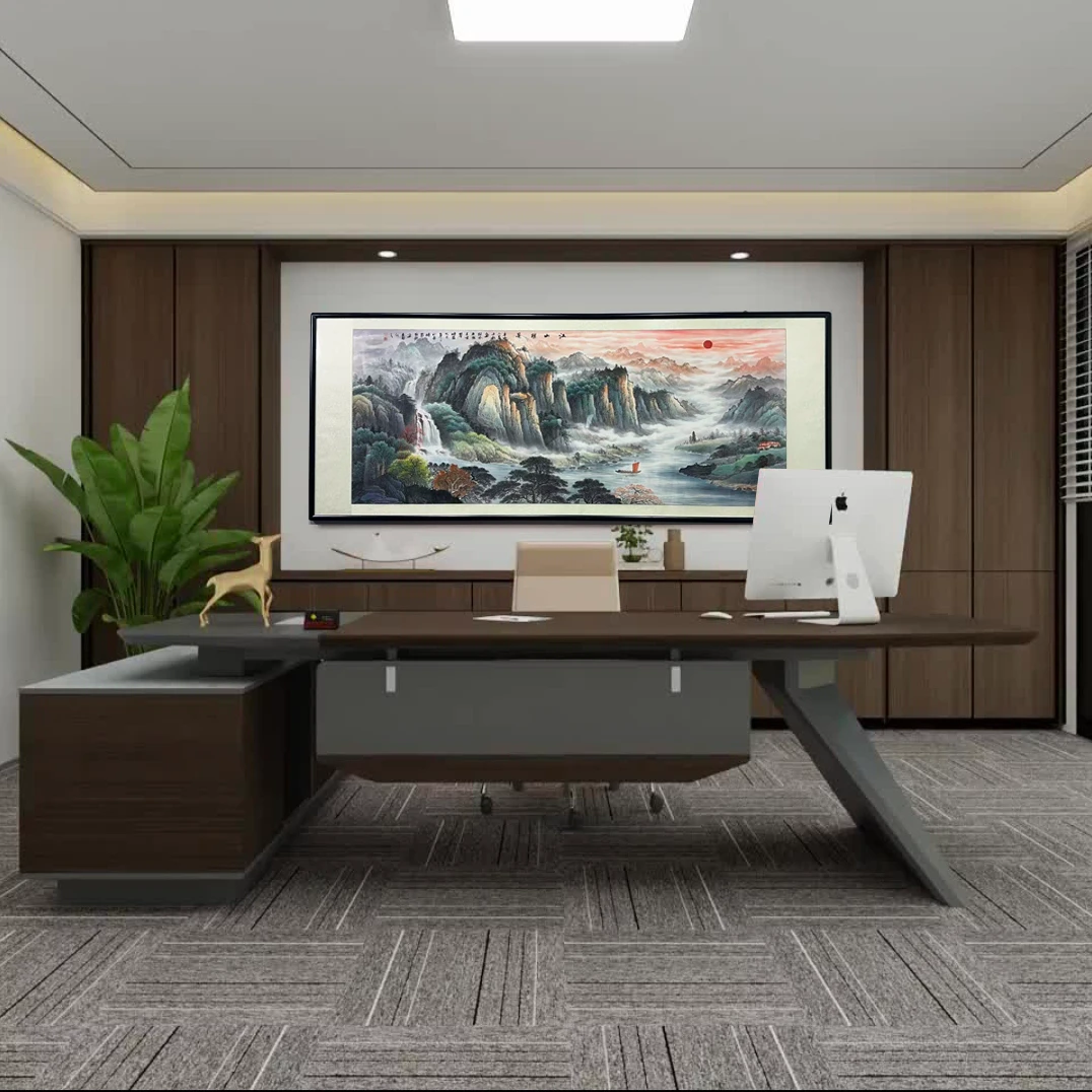 纯手绘-江山胜景285X115新中式山水国画挂画背景墙装饰画