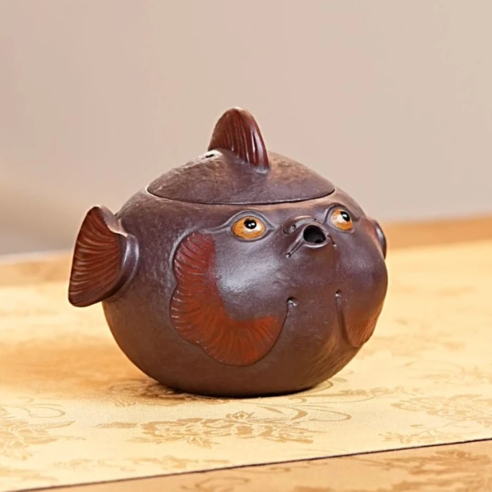 宜兴原矿紫砂河豚手抓壶茶壶茶具  150