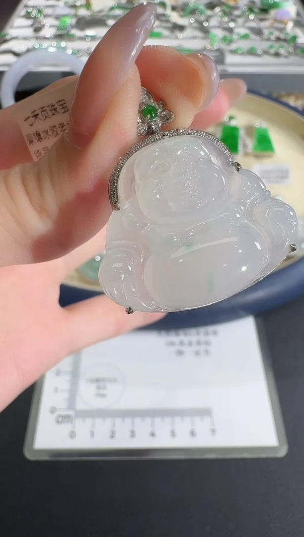 吊坠(不含链)18K金镶嵌翡翠【源头工厂】钻石镶嵌