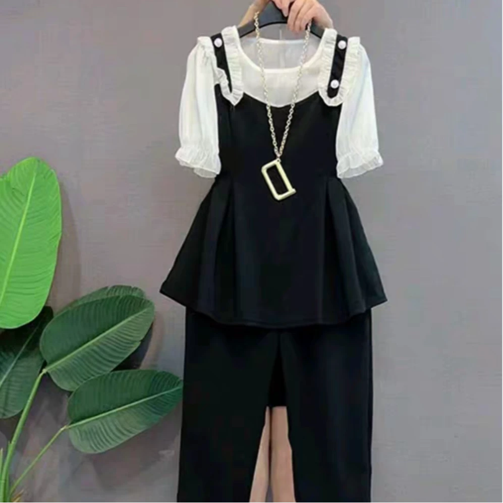 3777时尚气质收腰肩扣洋气套装【上衣+裤子】