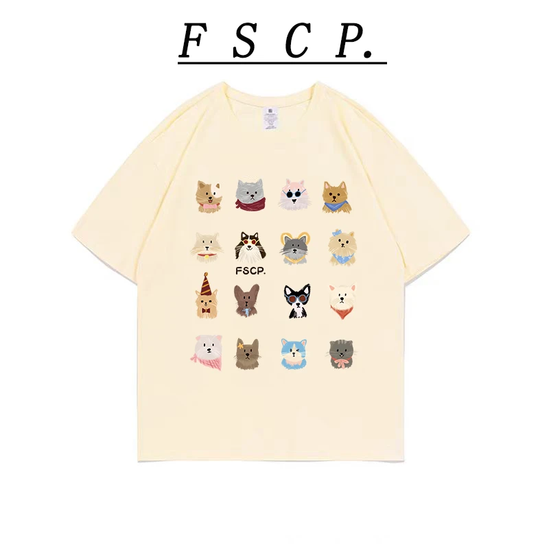 【FSCP.】猫猫家族！趣味印花休闲纯棉短袖重磅卡通潮流百搭T恤