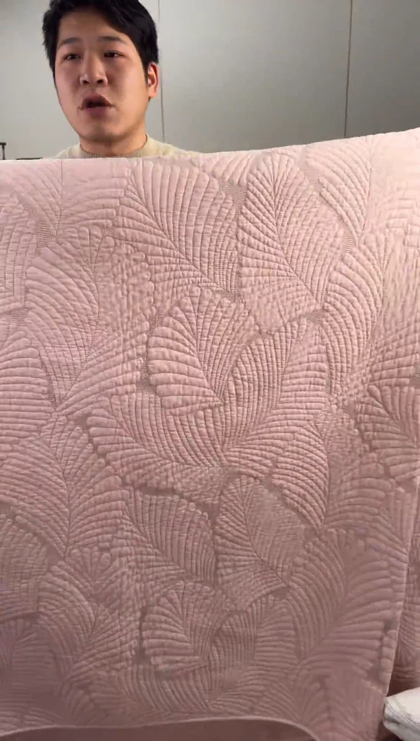 棉芭蕉叶粉色230*250单床盖纯棉