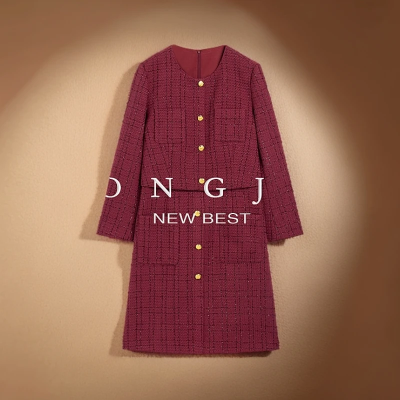 【南油虹姐】新款连衣裙女装小香风气质时尚高品质红色名媛