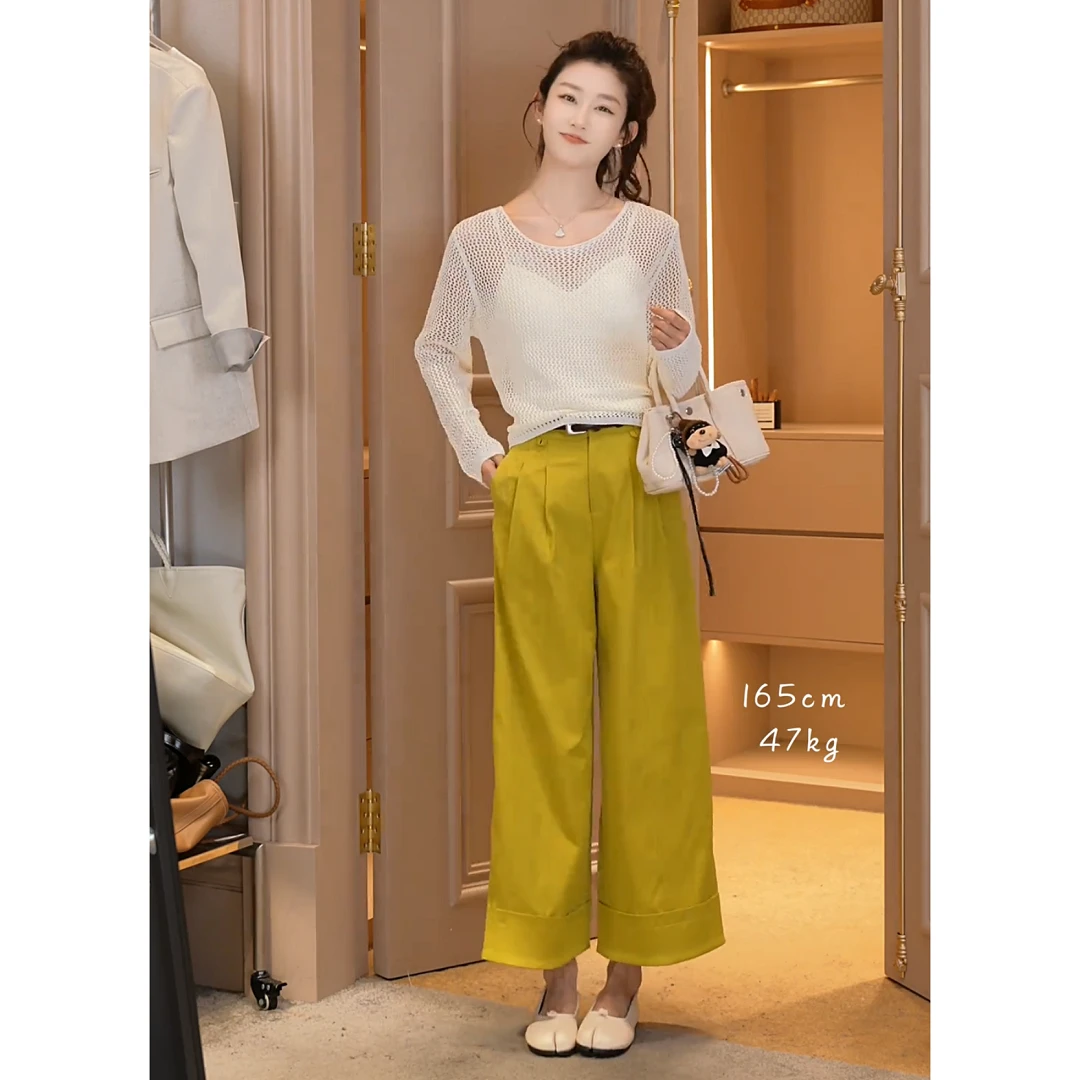 早秋时尚一整套女装2025新款韩版吊带镂空长袖百搭休闲裤三件套