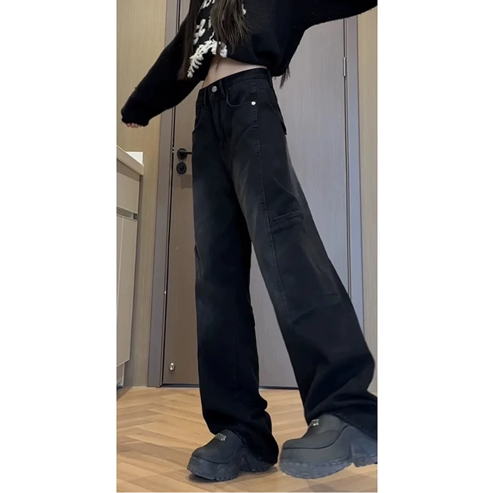 4103-K6323#多口袋工装牛仔裤美式复古宽松阔腿裤潮牌拖地裤男女