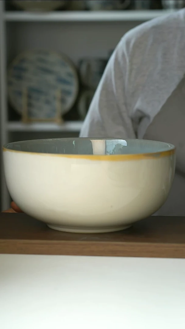 陶瓷微瑕出瑞士migros素雅天青白面碗19cm@4-2@