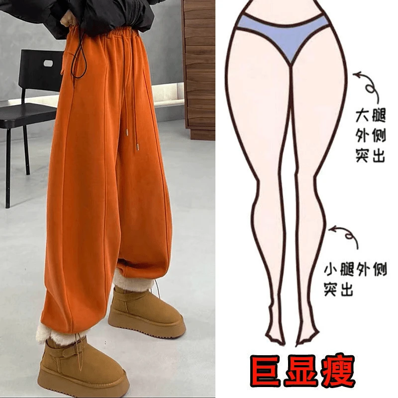 2025冬季加绒大码女装宽松束脚卫裤抽绳显瘦阔腿百搭通勤休闲裤