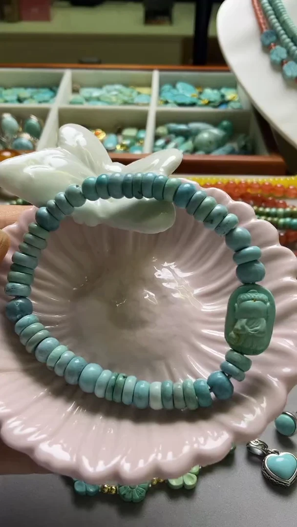 未镶嵌绿松石珠宝奇石6.6mm隔片手串+无相佛