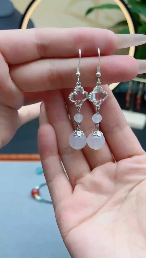 玛瑙/玉髓耳饰银S925镶嵌8896