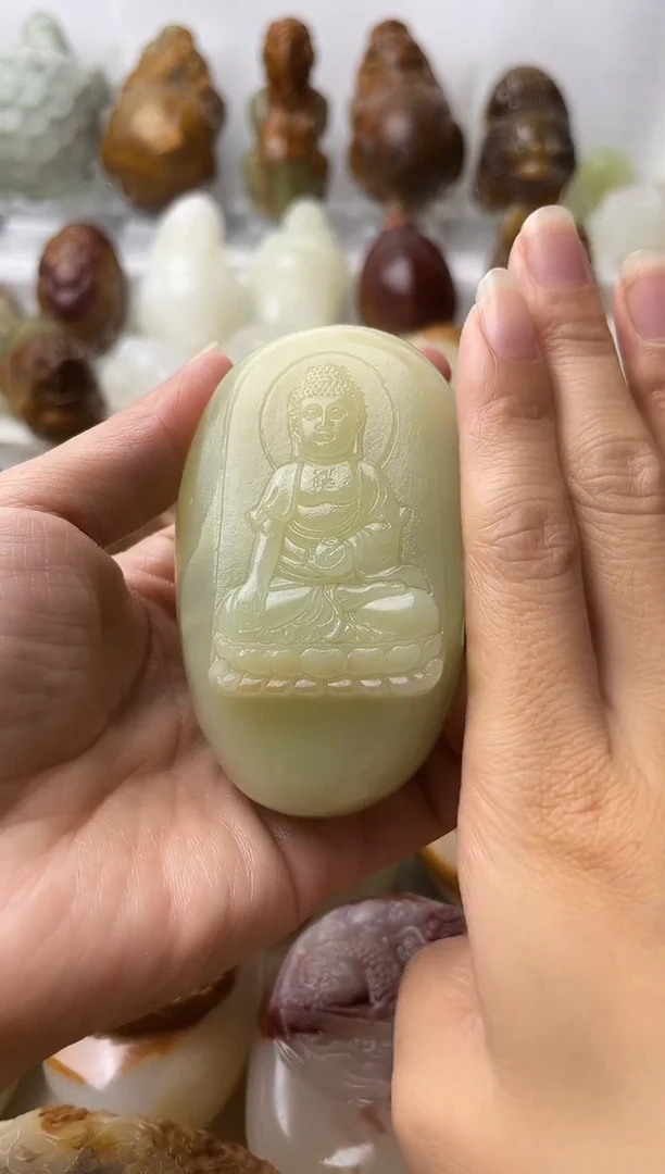 石材方解石手把摆件不退换大日如来