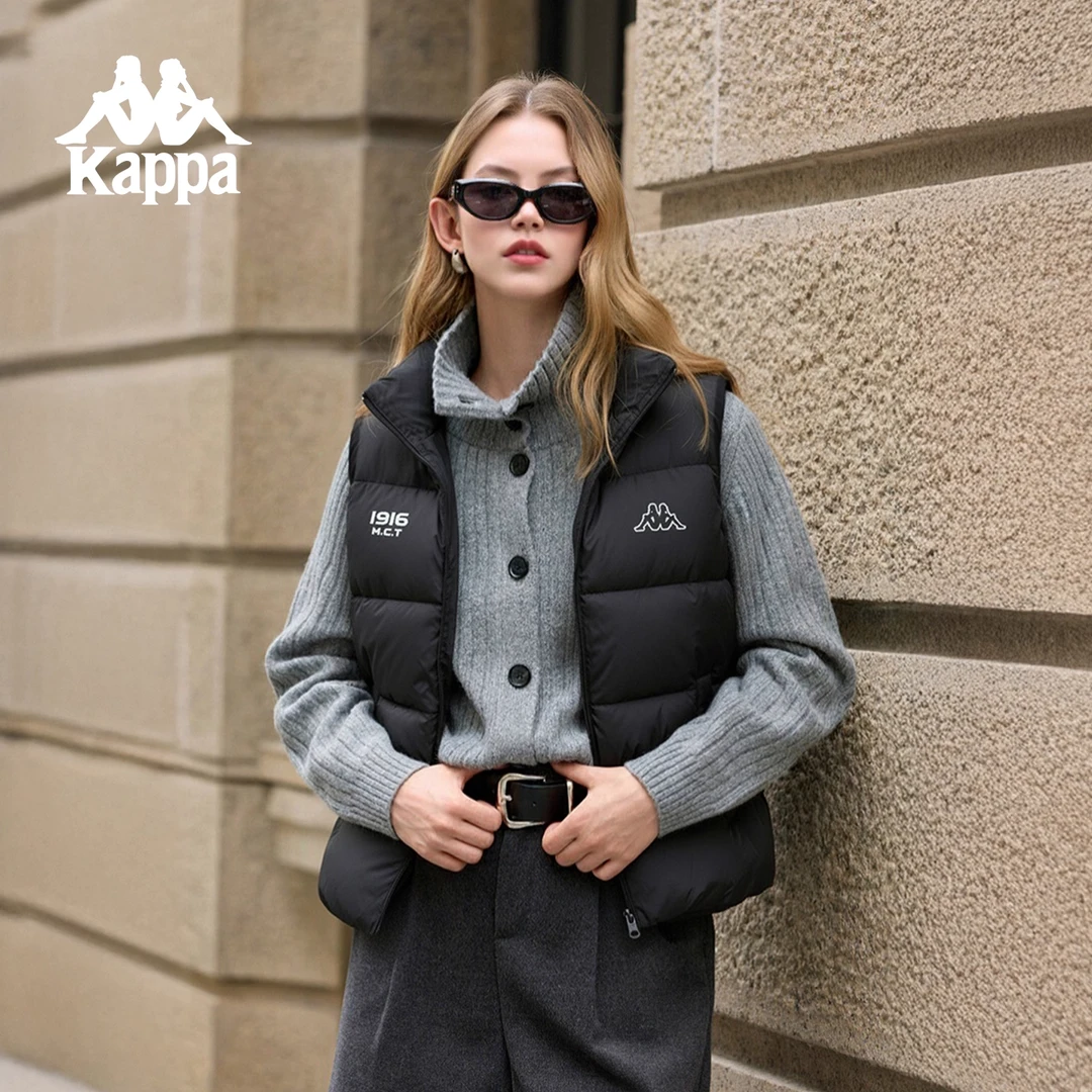 Kappa/卡帕立领保暖羽绒马甲运动秋冬拉链时尚男女款冬季宽松休闲