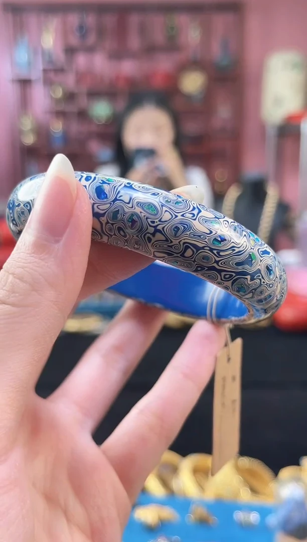 非遗技艺 犀皮漆手镯 白蓝 62