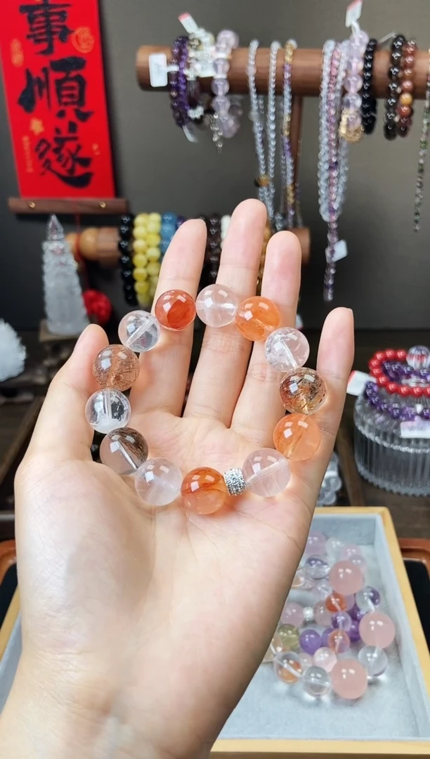 水晶手链未镶嵌多宝设计14-15微瑕
