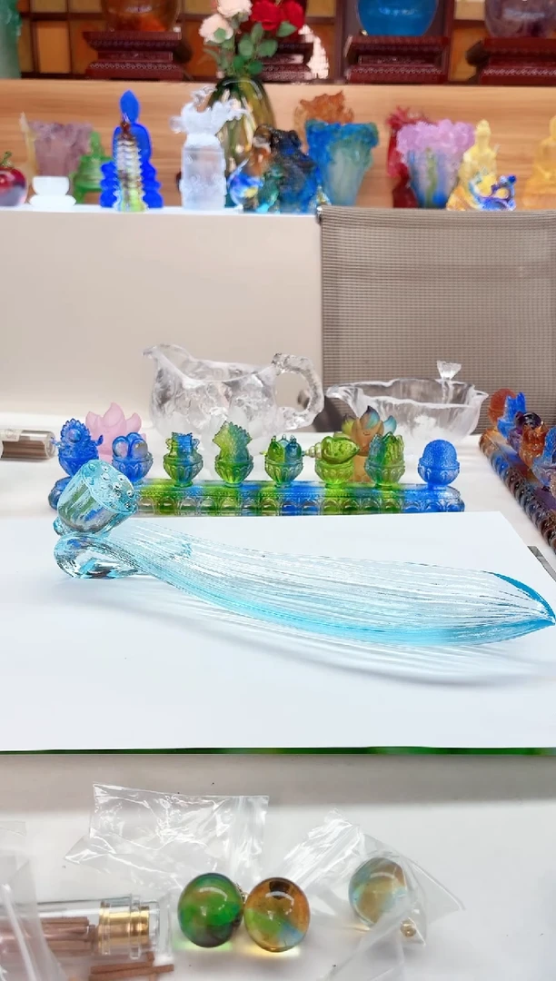 手工艺品琉璃天青色荷叶线香插23*5.5*6.5公分福利