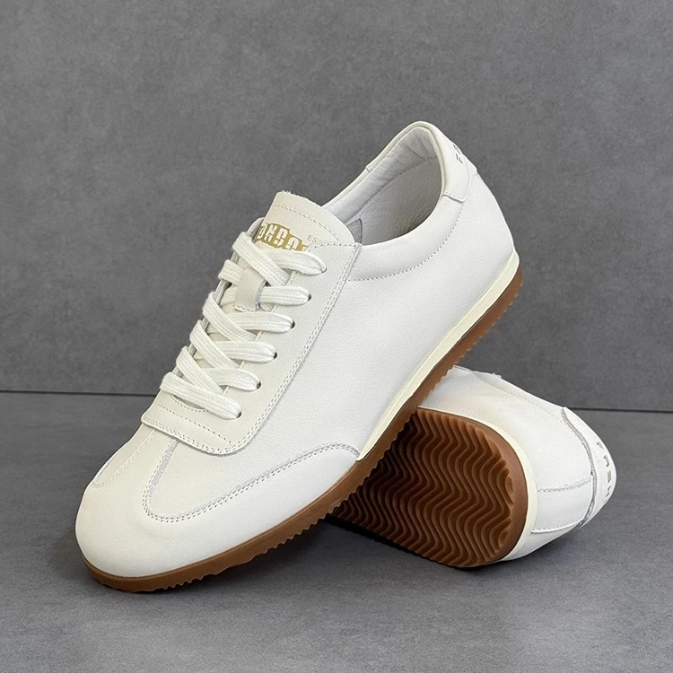 德训鞋男款皮面透气小白鞋圆头系带软底阿甘鞋牛筋防滑休闲运动鞋