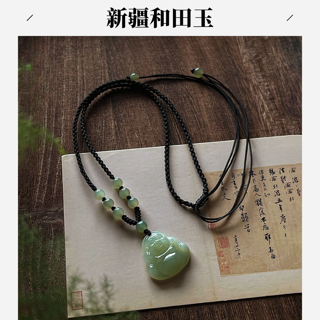 高端和田玉项链大肚佛公弥勒佛平安编织黑绳女锁骨链闺蜜吊坠礼物