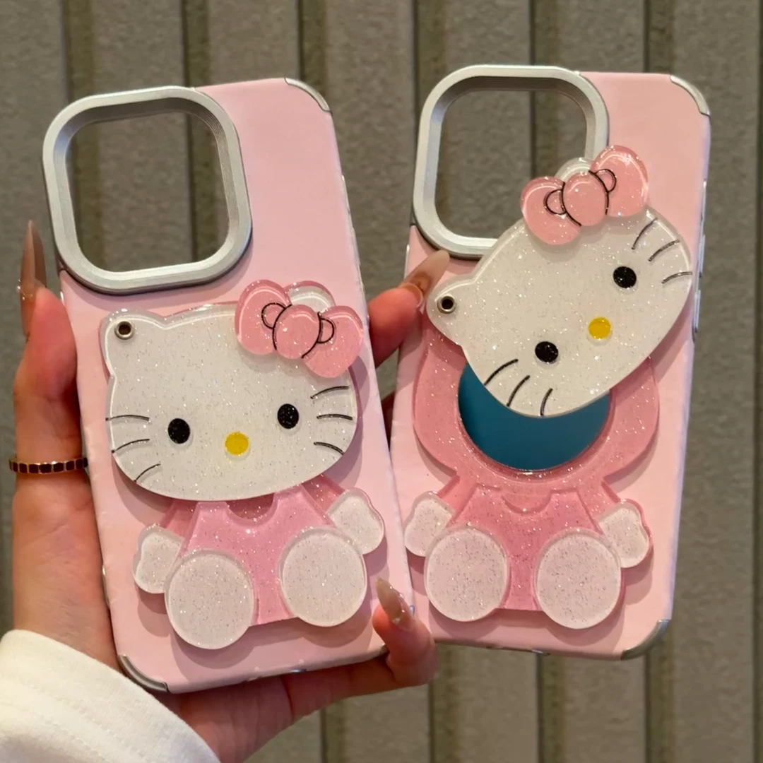 BANCA欧克里里粉色TK猫镜子粉贴皮适用苹果16/15/14promax手机壳1