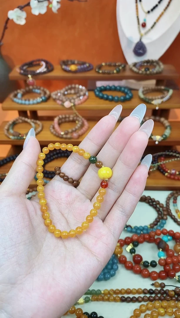 未镶嵌蜜蜡手链05老蜡单圈和田玛瑙