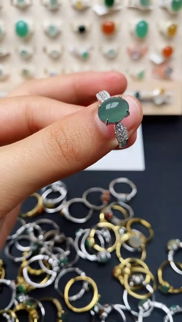 【闪购商品】翡翠戒指银S925镶嵌缅甸翡翠