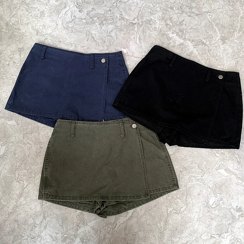 泡菜定制辣妹款 重工牛仔洗水假两件牛仔短裙