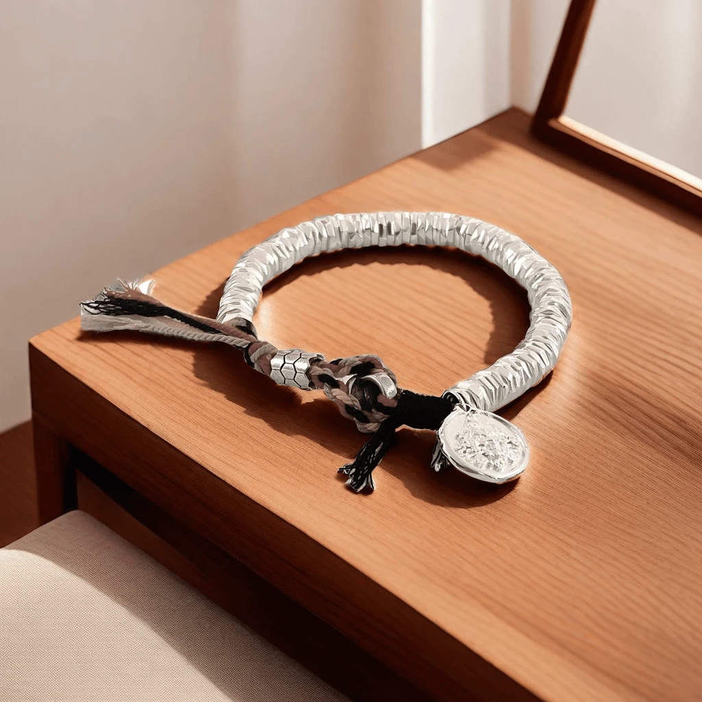 足银手链 999.9 【40】32g黄财神盘缠手链绳结时尚实心