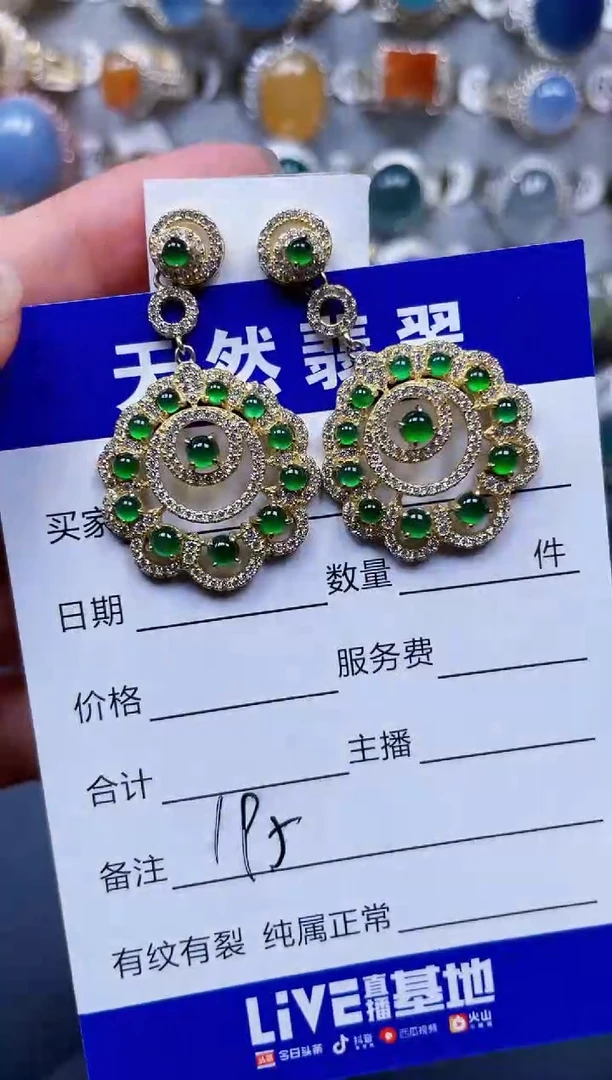 银S925镶嵌翡翠耳饰195