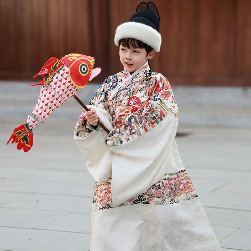 喵小喵汉服定陵复原道袍过肩仿妆花提花男童男宝宝儿童汉服