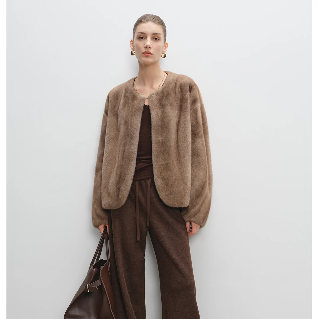 MSBEAST静奢艺术品 全抽獨特弧形圆领弯袖水貂皮草外套丨暮光悦动