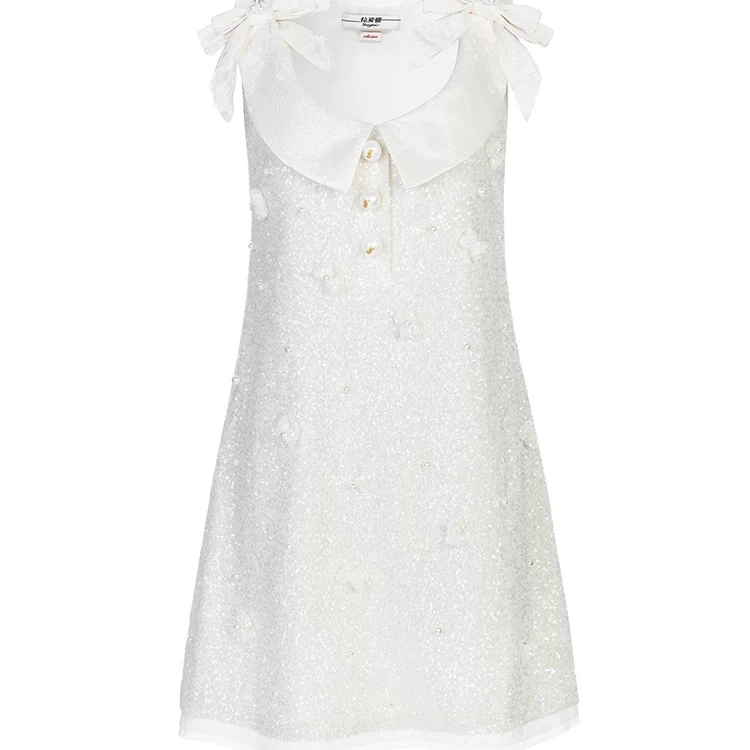 LeFame/拉飞姆2025夏季新穿搭蝴蝶珠片短款连衣裙女LF25X31SO295