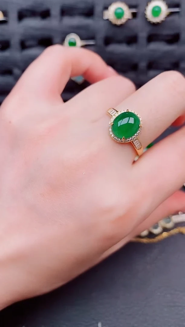 翡翠戒指银S925镶嵌天然a货翡翠335