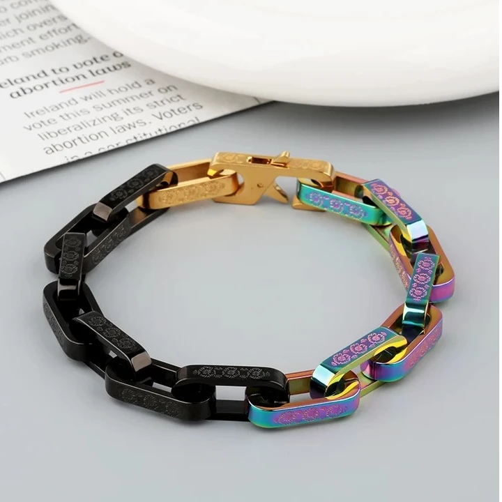 钛钢手链 欧美轻奢高级感竹节淬火手链 休闲商务百搭不掉色男手环