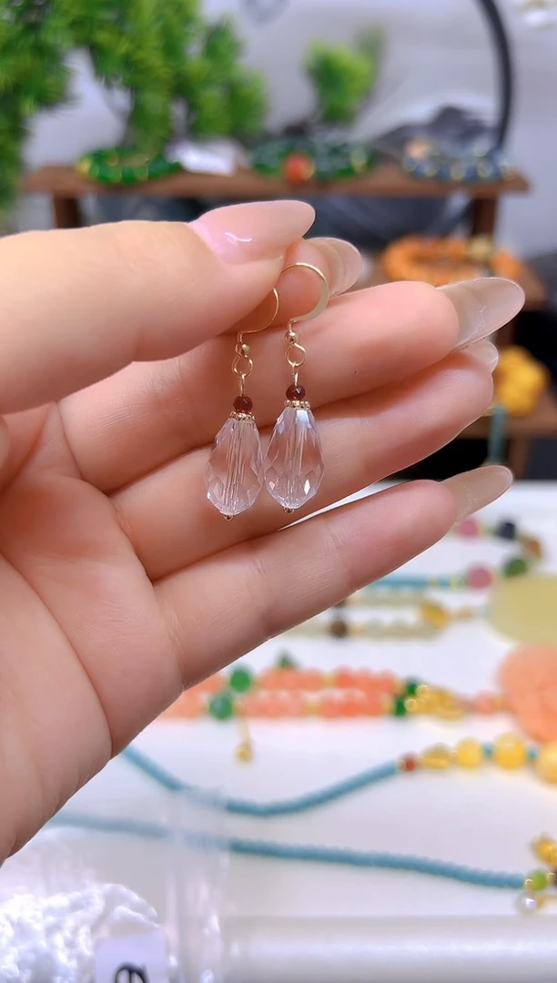 水晶耳饰14K金镶嵌E812