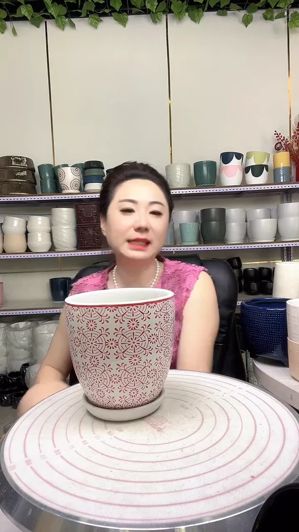 陶瓷花盆自带水孔宽高12.5-12