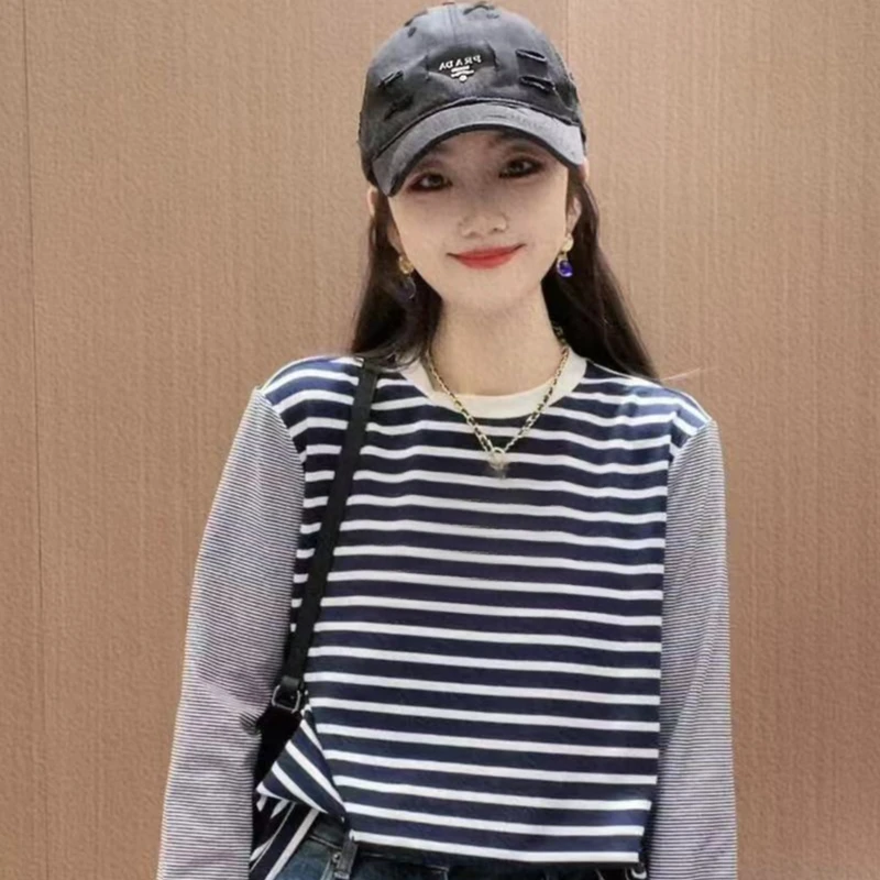 《CHUN》烫钻拼接条纹上衣