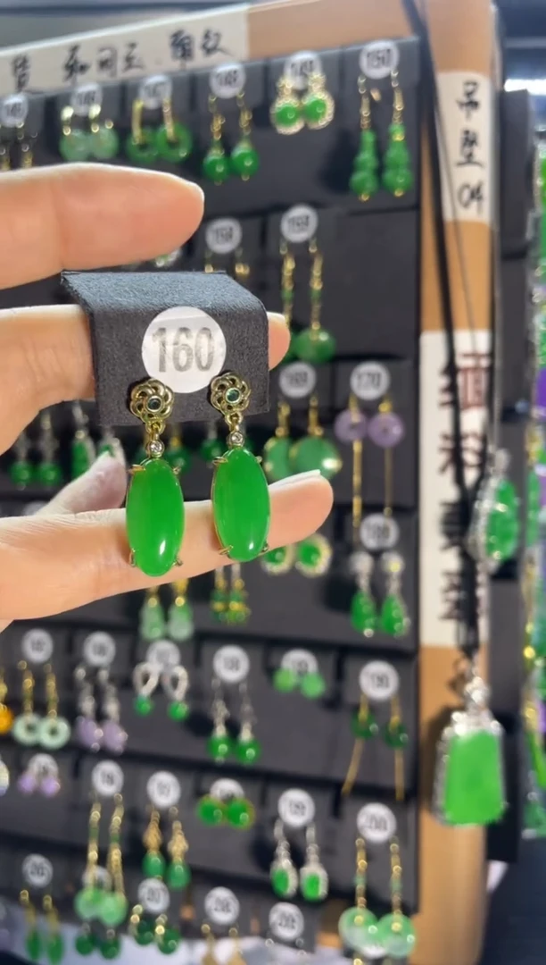 翡翠银S925镶嵌耳饰160..