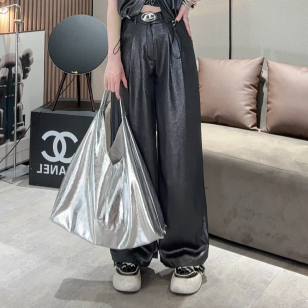 XQ168【休闲裤】 慵懒风纯色夏季高腰垂感山本裤宽松阔腿拖地长裤