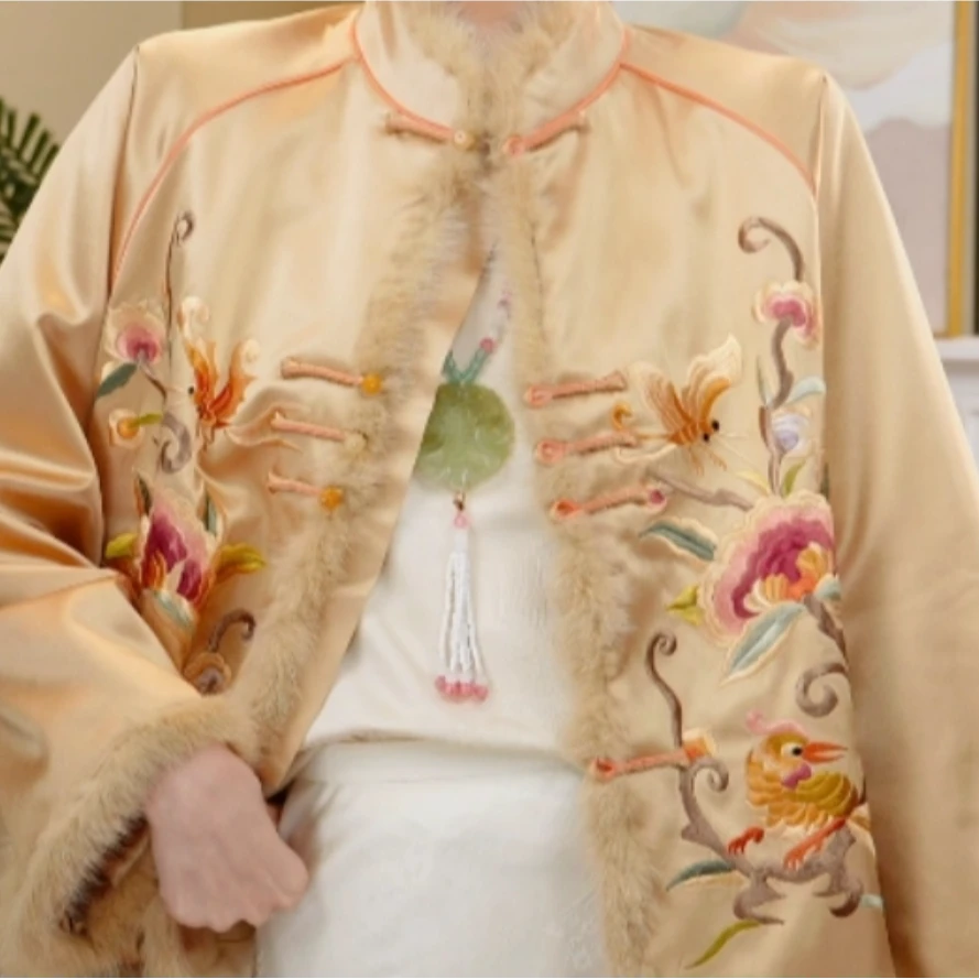 【金堂世家】毛领丝棉服新中式2024c7085小鹿-大女王仓