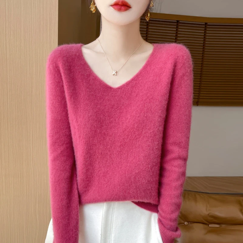 【崔万志工厂】一线成衣V领100%纯羊毛秋冬纯色长袖百搭打底衫