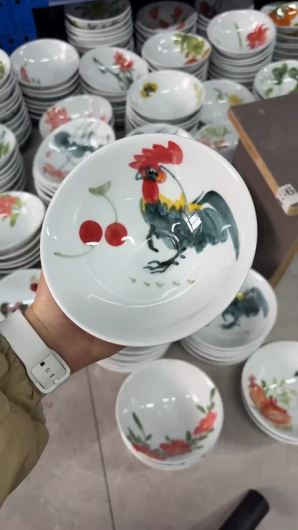 瓷片景德镇高温陶瓷食品级手绘釉中彩-斗笠碗