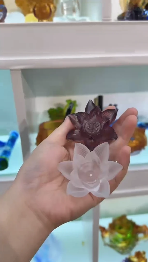 手工艺品琉璃莲花一对