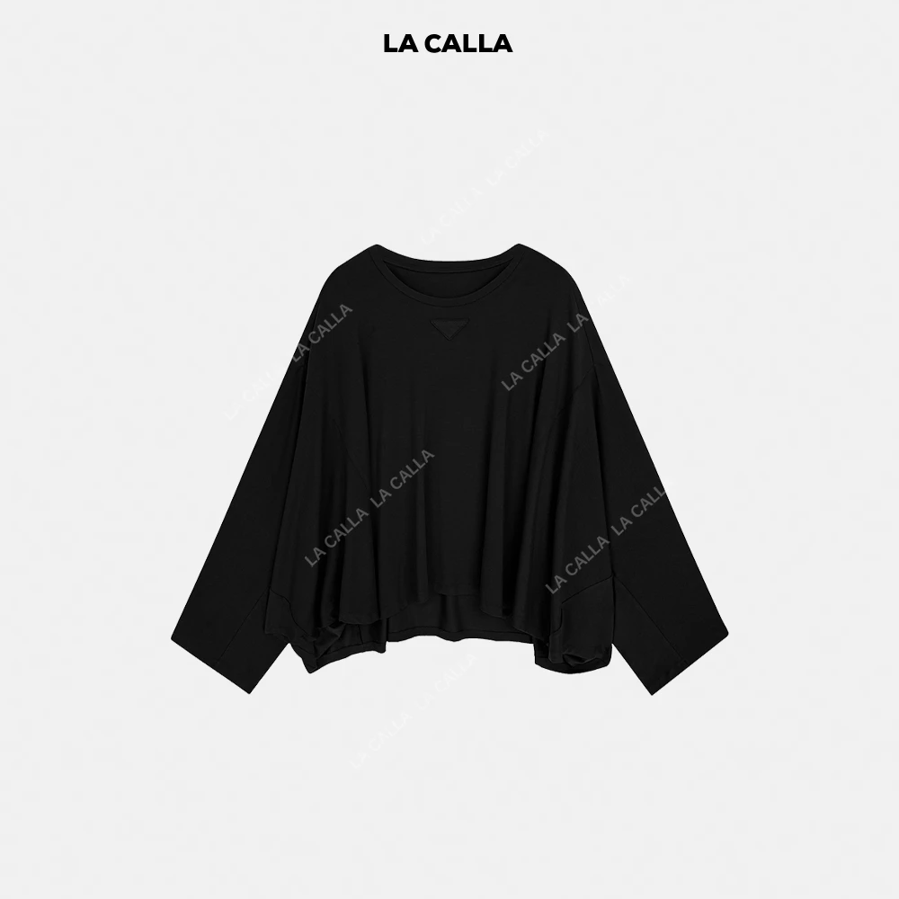 LA CALLA蝙蝠三角时尚气质休闲舒适百搭纯色长袖OY1088