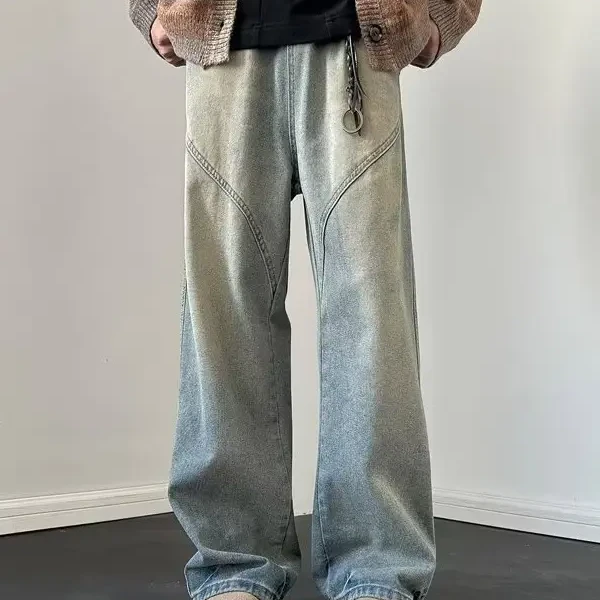 小个子cleanfit水洗春季夏季秋季男士宽松牛仔裤高街阔腿裤宽松