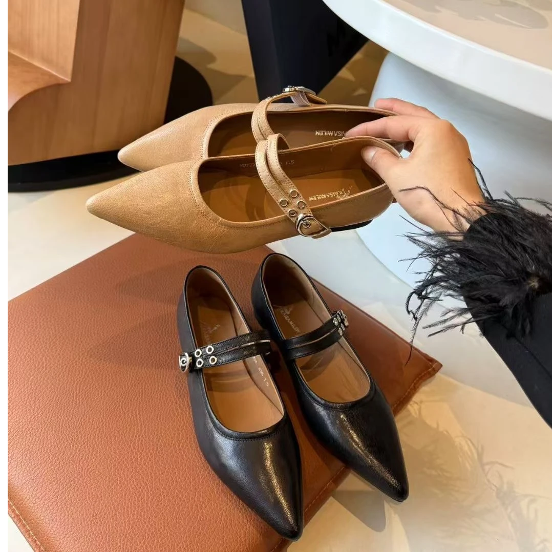 法式芭蕾单鞋女2025新款春秋百搭尖头小香风软底平跟鞋一脚蹬女鞋