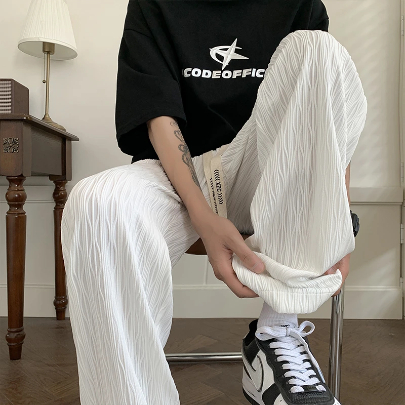 垂感冰丝裤子男夏季薄款潮牌宽松直筒阔腿裤男生百搭休闲大码长裤