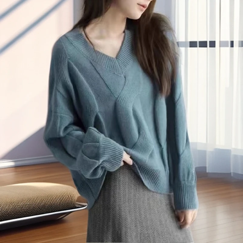 【雅岚女装】春秋温柔风显瘦长袖针织衫外穿上衣慵懒风宽松领套毛衣