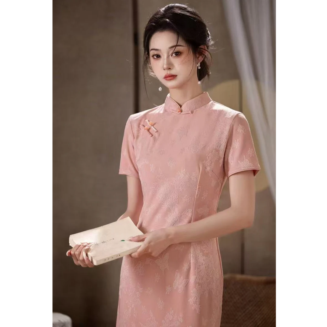 苏故里【碧荷凝香】气质女神透气旗袍连衣裙新中式显瘦双层衣长12