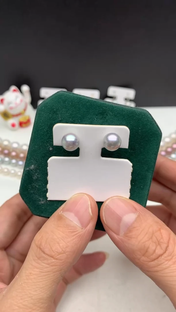 银S925镶嵌ff海水珍珠akoya灰珠耳饰