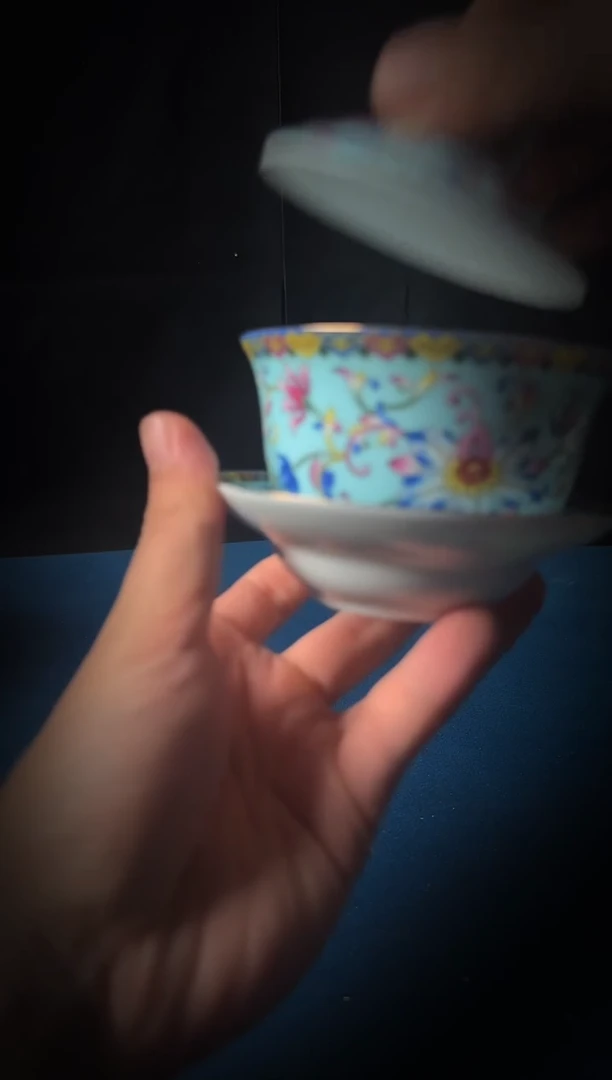 成艺珐琅彩蓝色三才盖碗128